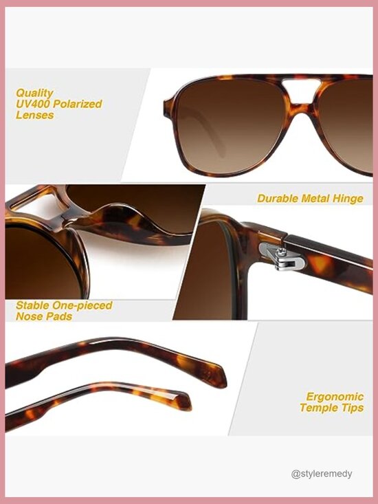 Retro Pilot Sunglasses Polarized UV400 Vintage Square Double Bridge main image 4